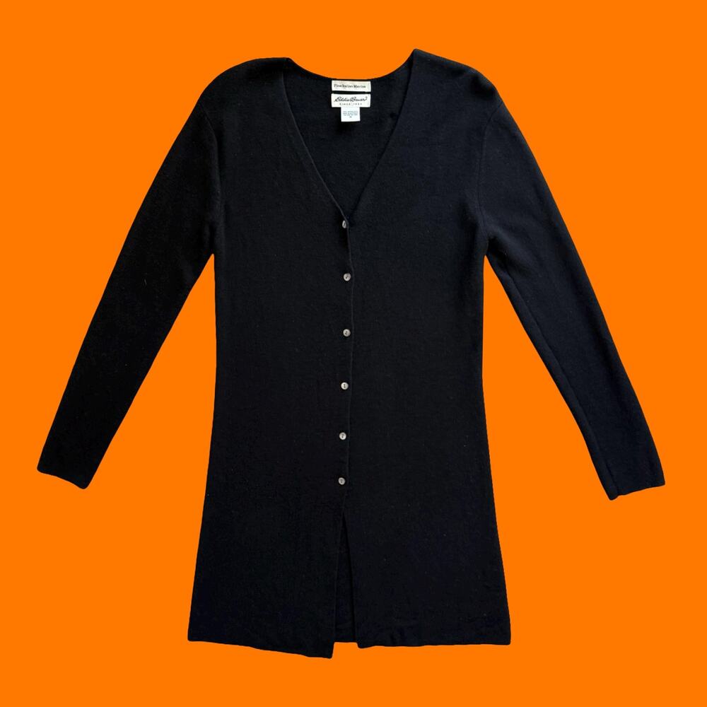 90's 00s vintage black 100% merino wool y2k duster cardigan sweater MEDIUM